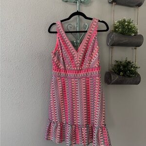 Donna Morgan Vibrant Pink and White Mini Dress size 10